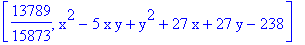 [13789/15873, x^2-5*x*y+y^2+27*x+27*y-238]